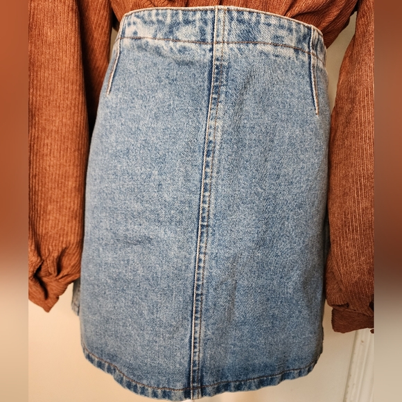 Button Down Blue Jean Mini Skirt - Picture 2 of 4